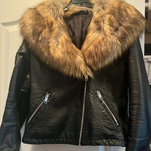 Love Token black leather faux fur motorcycle jacket size medium
